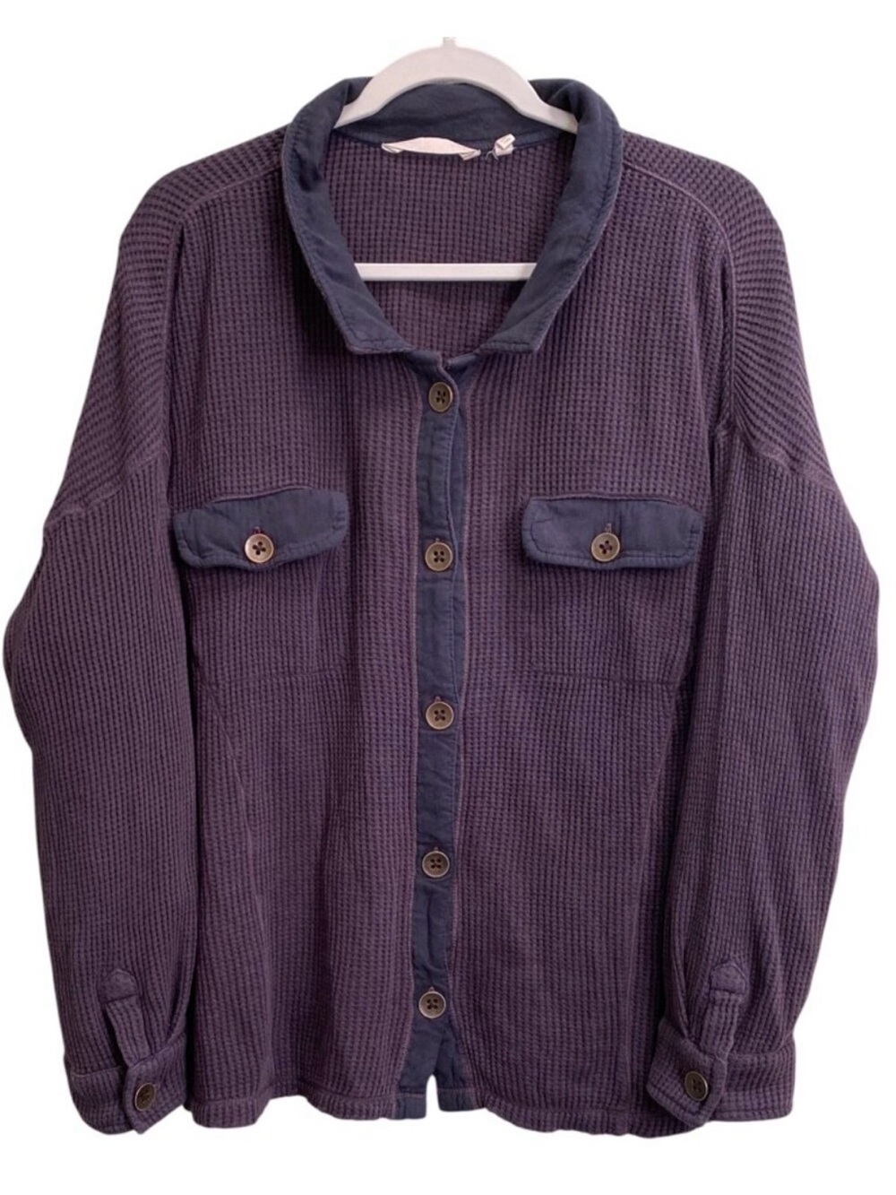 Soft Surroundings Eggplant Purple Waffle Knit Button Front Shacket oversized Med